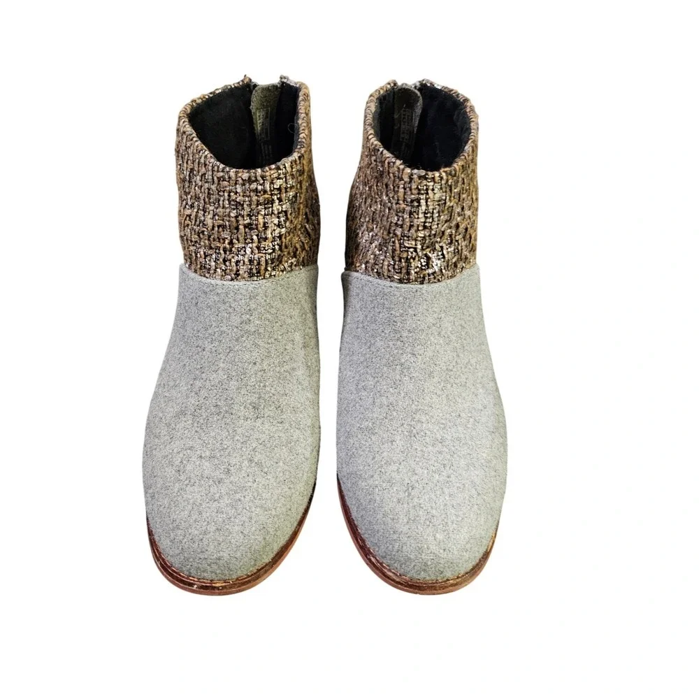 TOMS Leila Block Heel Booties in Metallic x Gray Felt Women's Size‎ 8 US